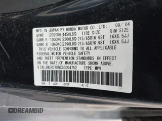 2005 Honda CR-V EX SE with VIN JHLRD789X5C004752, listed as a IAAI auction lot 42057724 with 243,631 mi miles. Bid and sale history available at carsss.com. Image 9.