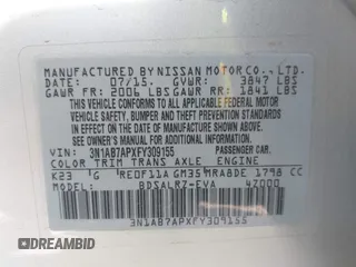 2015 Nissan Sentra SR with VIN 3N1AB7APXFY309155, listed as a IAAI auction lot 42158715 with 118,063 mi miles and . Bid and sale history available at DreamBid. Image 9.