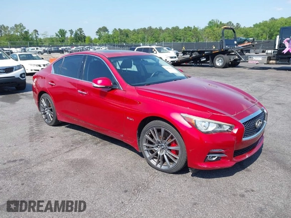2017 Infiniti Q50 Red Sport 400 with VIN JN1FV7AR3HM870642, listed as a IAAI auction lot 42070635 with 163,848 mi miles. Bid and sale history available at carsss.com. Image 1.