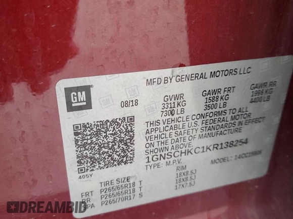 2019 Chevrolet Suburban LT z VIN 1GNSCHKC1KR138254, wystawiony jako Copart lot #43992615 z przebiegiem 102 047 mil mil oraz Czysty tytuł • Clean title. Historia ofert i sprzedaży dostępna na DreamBid. Obrazek 14.