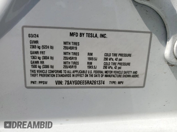 2024 Tesla Model Y Long Range с VIN 7SAYGDEE5RA261374, выставлен на аукционе Copart как лот 57666185 с пробегом 30 174 миль миль и Списание • Salvage title. История ставок и продаж доступна на DreamBid. Изображение 13.
