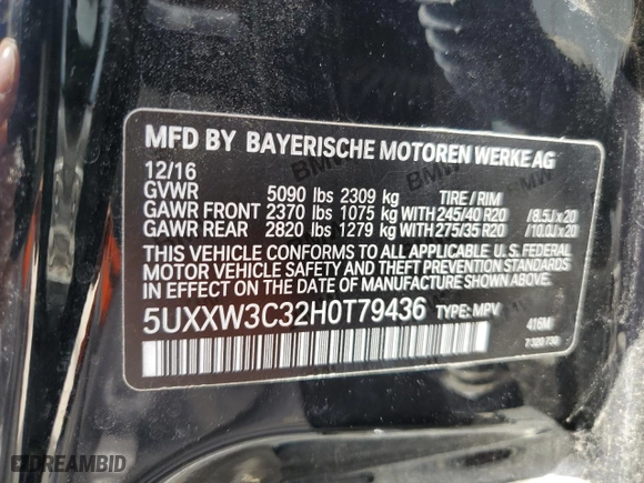 2017 BMW X4 xDrive28i with VIN 5UXXW3C32H0T79436, listed as a Copart auction lot 48583455 with 74,730 mi miles and Salvage Title. Bid and sale history available at carsss.com. Image 14.