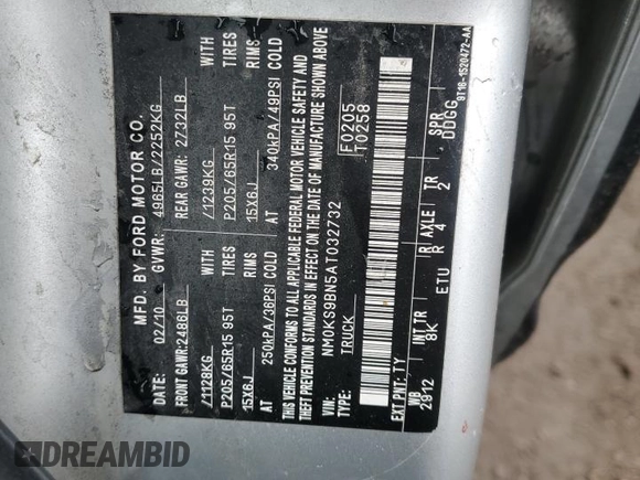 2010 Ford Transit Connect XLT z VIN NM0KS9BN5AT032732, wystawiony jako Copart lot #53851165 z przebiegiem 229 512 mil mil oraz Szkoda całkowita • Salvage title. Historia ofert i sprzedaży dostępna na DreamBid. Obrazek 13.