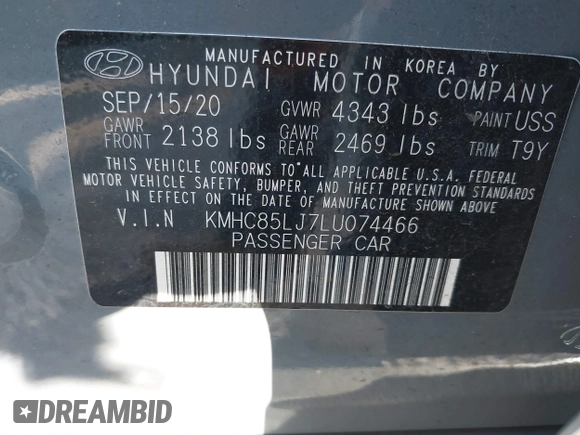 2020 Hyundai Ioniq Limited z VIN KMHC85LJ7LU074466, wystawiony jako IAAI lot #42193096 z przebiegiem 33 883 mil mil oraz . Historia ofert i sprzedaży dostępna na DreamBid. Obrazek 9.
