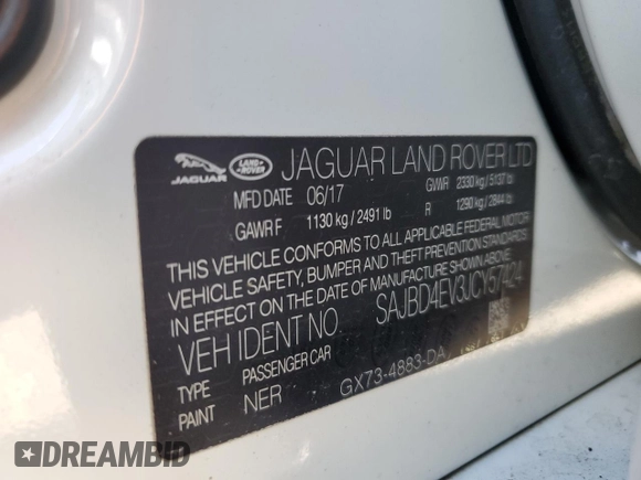 2018 Jaguar XF with VIN SAJBD4EV3JCY57424, listed as a Copart auction lot 50470925 with 65,613 mi miles and Clean Title. Bid and sale history available at DreamBid. Image 12.