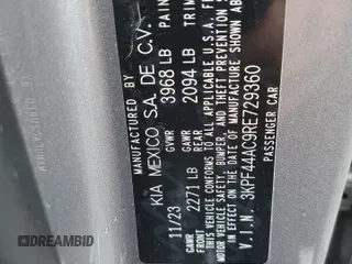 2024 Kia Forte GT with VIN 3KPF44AC9RE729360, listed as a Copart auction lot 44083615 with 10,662 mi miles and Salvage Title. Bid and sale history available at carsss.com. Image 12.