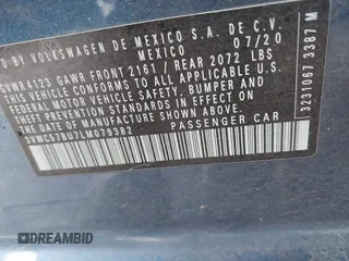 2020 Volkswagen Jetta S with VIN 3VWC57BU7LM079382, listed as a IAAI auction lot 40751902 with 46,816 mi miles and . Bid and sale history available at DreamBid. Image 9.