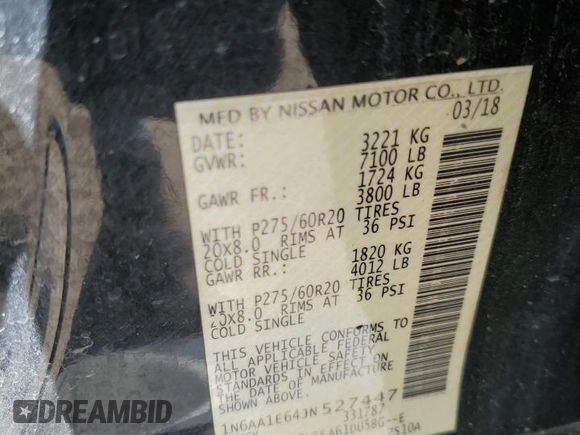 2018 Nissan Titan SV z VIN 1N6AA1E64JN527447, wystawiony jako Copart lot #52909825 z przebiegiem 92 422 mil mil oraz Szkoda całkowita • Salvage title. Historia ofert i sprzedaży dostępna na DreamBid. Obrazek 15.