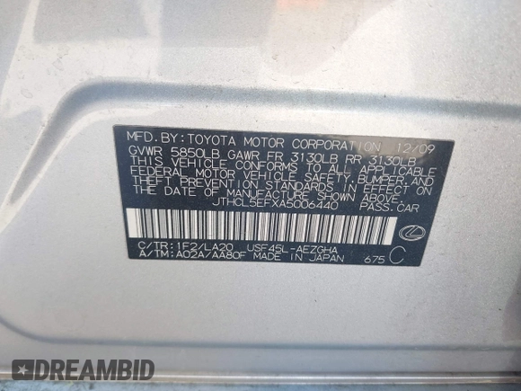 2010 Lexus LS 460 z VIN JTHCL5EFXA5006440, wystawiony jako IAAI lot #41988811 z przebiegiem 162 599 mil mil oraz . Historia ofert i sprzedaży dostępna na DreamBid. Obrazek 9.