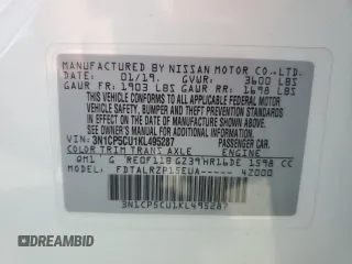 2019 Nissan Kicks S z VIN 3N1CP5CU1KL495287, wystawiony jako Copart lot #55803885 z przebiegiem 88 530 mil mil oraz Szkoda całkowita • Salvage title. Historia ofert i sprzedaży dostępna na DreamBid. Obrazek 13.