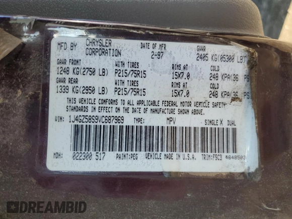 1997 Jeep Grand Cherokee Laredo with VIN 1J4GZ58S9VC687969, listed as a Copart auction lot 79930814 with 0 mi miles and Salvage Title. Bid and sale history available at carsss.com. Image 13.
