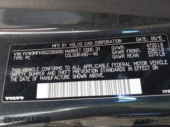 2016 Volvo S60 T6 Drive-E with VIN YV149MFK6G2395690, listed as a IAAI auction lot 40634896 with 130,833 mi miles. Bid and sale history available at carsss.com. Image 9.