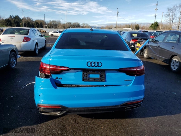 2022 Audi A4 Sedan S line Premium Plus with VIN WAUEAAF49NN004414, listed as a Copart auction lot 84395814 with 20,445 mi miles and Salvage Title. Bid and sale history available at carsss.com. Image 6.