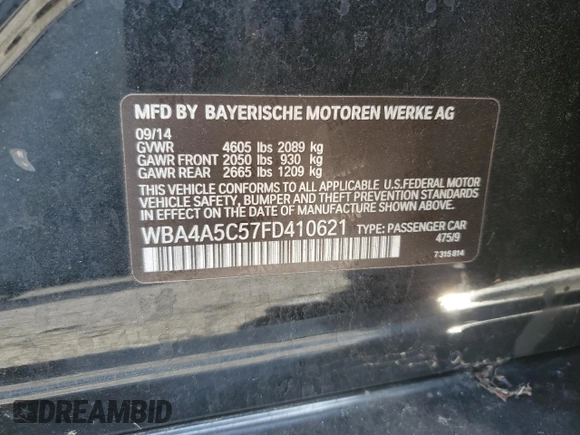 2015 BMW 4 Series 428i with VIN WBA4A5C57FD410621, listed as a Copart auction lot 42754235 with 122,822 mi miles and Salvage Title. Bid and sale history available at carsss.com. Image 12.