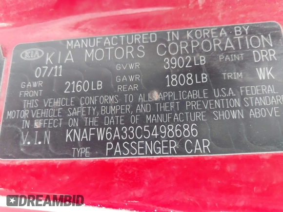 2012 Kia Forte SX с VIN KNAFW6A33C5498686, выставлен на аукционе IAAI как лот 41747759 с пробегом 193 318 миль миль и . История ставок и продаж доступна на DreamBid. Изображение 9.