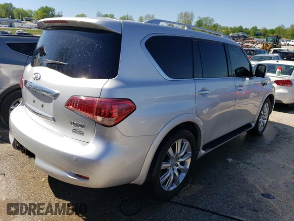 2011 Infiniti QX56 7-passenger with VIN JN8AZ2NEXB9002920, listed as a Copart auction lot 50844654 with 189,495 mi miles and Salvage Title. Bid and sale history available at carsss.com. Image 3.