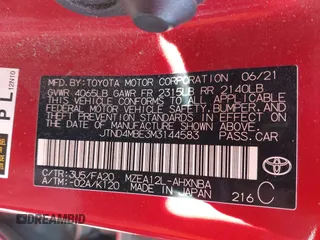 2021 Toyota Corolla SE with VIN JTND4MBE3M3144583, listed as a IAAI auction lot 41803082 with 88,198 mi miles and . Bid and sale history available at DreamBid. Image 9.