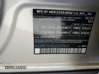 2002 Mercedes-Benz M-Class with VIN 4JGAB75E82A337603, listed as a Copart auction lot 44125814 with 206,577 mi miles and Non Repairable. Bid and sale history available at carsss.com. Image 13.