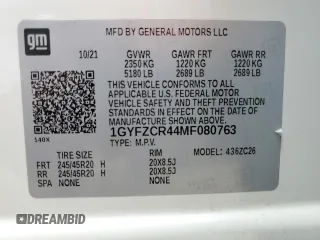 2021 Cadillac XT4 FWD Premium Luxury with VIN 1GYFZCR44MF080763, listed as a Copart auction lot 54059525 with 46,319 mi miles and Salvage Title. Bid and sale history available at carsss.com. Image 14.