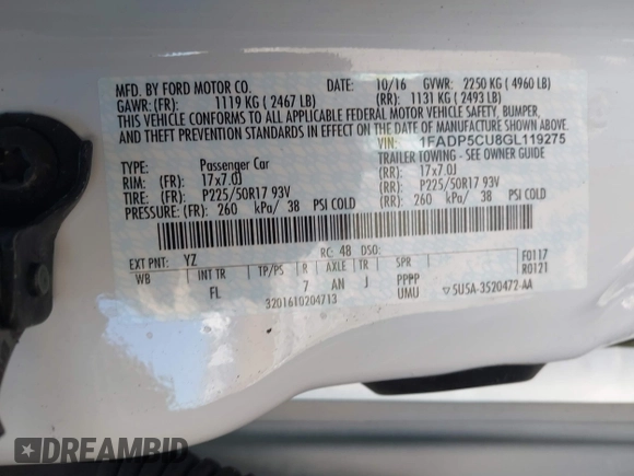 2016 Ford C-Max SEL z VIN 1FADP5CU8GL119275, wystawiony jako IAAI lot #41878985 z przebiegiem 39 580 mil mil oraz . Historia ofert i sprzedaży dostępna na DreamBid. Obrazek 9.