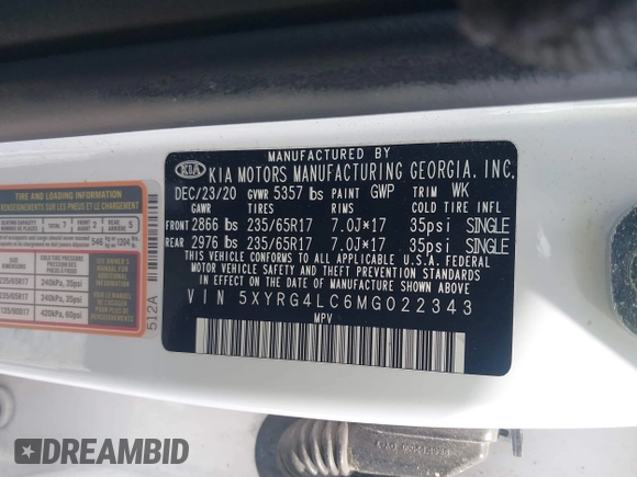 2021 Kia Sorento LX z VIN 5XYRG4LC6MG022343, wystawiony jako IAAI lot #42139411 z przebiegiem 67 266 mil mil oraz . Historia ofert i sprzedaży dostępna na DreamBid. Obrazek 9.