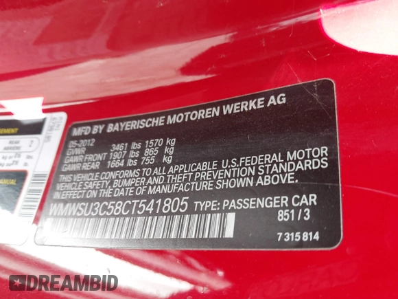 2012 MINI Hardtop z VIN WMWSU3C58CT541805, wystawiony jako IAAI lot #42651734 z przebiegiem 133 314 mil mil oraz . Historia ofert i sprzedaży dostępna na DreamBid. Obrazek 9.
