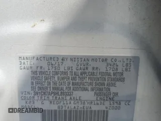 2017 Nissan Versa SV with VIN 3N1CN7AP9HL893337, listed as a Copart auction lot 59553845 with Not provided miles and Non repairable. Bid and sale history available at DreamBid. Image 12.