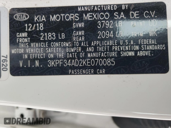 2019 Kia Forte S with VIN 3KPF34AD2KE070085, listed as a Copart auction lot 48331915 with 66,648 mi miles and Salvage Title. Bid and sale history available at carsss.com. Image 12.