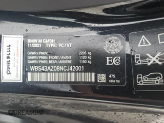 2022 BMW M4 Competition xDrive with VIN WBS43AZ08NCJ42001, listed as a Copart auction lot 48220355 with 54,280 mi miles and Clean Title. Bid and sale history available at carsss.com. Image 10.