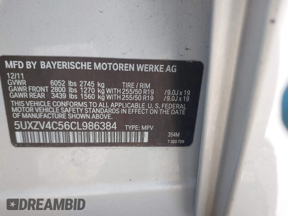 2012 BMW X5 35i с VIN 5UXZV4C56CL986384, выставлен на аукционе IAAI как лот 41986665 с пробегом Не указан миль и . История ставок и продаж доступна на DreamBid. Изображение 9.