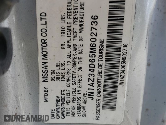 2005 Nissan 350Z Touring with VIN JN1AZ34D65M602736, listed as a Copart auction lot 46899355 with 178,001 mi miles and Salvage Title. Bid and sale history available at carsss.com. Image 14.