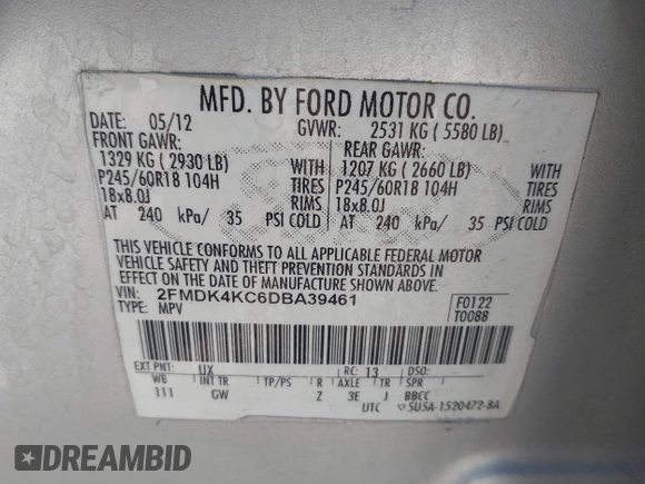 2013 Ford Edge Limited z VIN 2FMDK4KC6DBA39461, wystawiony jako IAAI lot #42297192 z przebiegiem 378 014 mil mil oraz . Historia ofert i sprzedaży dostępna na DreamBid. Obrazek 9.