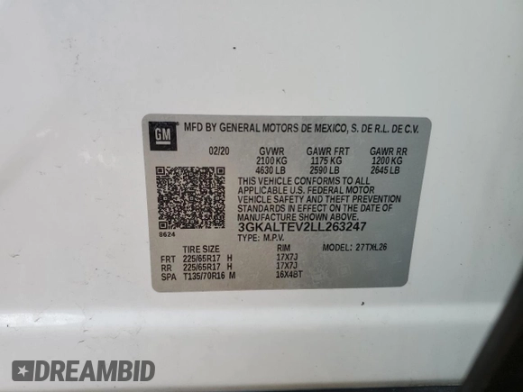 2020 GMC Terrain SLE z VIN 3GKALTEV2LL263247, wystawiony jako Copart lot #46750495 z przebiegiem 61 556 mil mil oraz Szkoda całkowita • Salvage title. Historia ofert i sprzedaży dostępna na DreamBid. Obrazek 15.