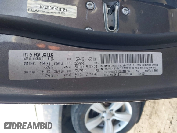 2017 Jeep Compass High Altitude with VIN 1C4NJDEB1HD111889, listed as a IAAI auction lot 41509294 with 104,038 mi miles. Bid and sale history available at carsss.com. Image 9.