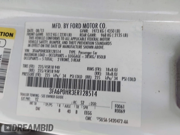 2014 Ford Fusion SE with VIN 3FA6P0HR3ER128514, listed as a IAAI auction lot 41579517 with 160,872 mi miles. Bid and sale history available at carsss.com. Image 9.
