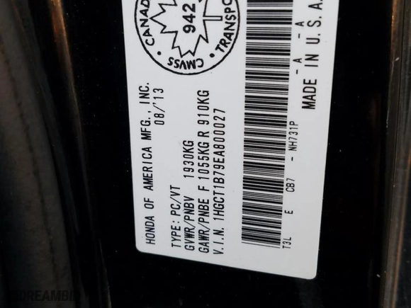 2014 Honda Accord Coupe EX with VIN 1HGCT1B79EA800027, listed as a Copart auction lot 82327944 with 174,435 mi miles and Salvage Title. Bid and sale history available at carsss.com. Image 12.