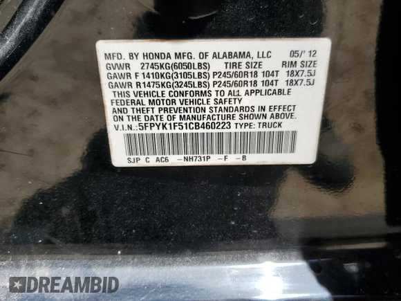 2012 Honda Ridgeline RTL z VIN 5FPYK1F51CB460223, wystawiony jako Copart lot #58218915 z przebiegiem 190 012 mil mil oraz Szkoda całkowita • Salvage title. Historia ofert i sprzedaży dostępna na DreamBid. Obrazek 12.