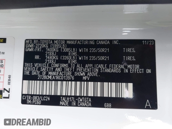 2024 Lexus RX with VIN 2T2BCMEA1RC013976, listed as a IAAI auction lot 41029978 with 11,096 mi miles. Bid and sale history available at carsss.com. Image 9.