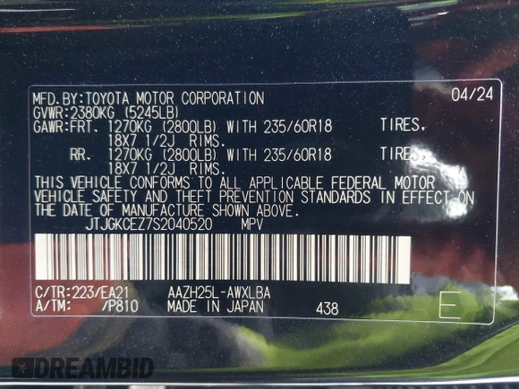 2025 Lexus NX 350h Premium with VIN JTJGKCEZ7S2040520, listed as a IAAI auction lot 41019491 with 4,169 mi miles and . Bid and sale history available at DreamBid. Image 9.