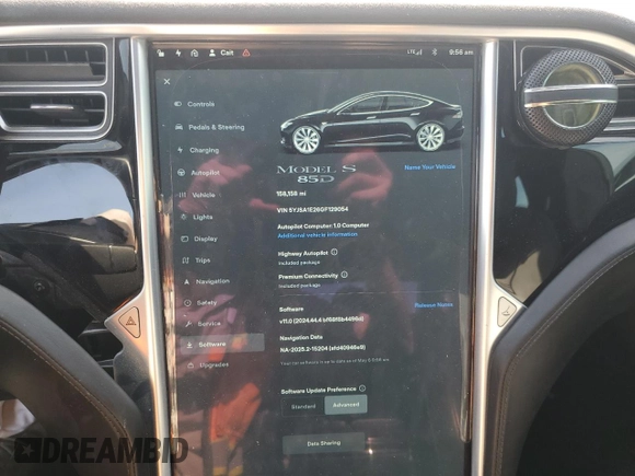 2016 Tesla Model S 90D с VIN 5YJSA1E26GF129054, выставлен на аукционе Copart как лот 54597655 с пробегом 158 158 миль миль и Списание • Salvage title. История ставок и продаж доступна на DreamBid. Изображение 9.