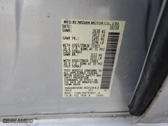 2011 Nissan Frontier PRO-4X with VIN 1N6AD0EVXBC405942, listed as a Copart auction lot 88071685 with 192,607 mi miles and Salvage Title. Bid and sale history available at carsss.com. Image 12.