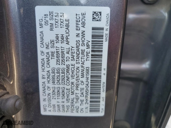 2018 Honda CR-V LX with VIN 2HKRW5H34JH415683, listed as a Copart auction lot 51697765 with 113,222 mi miles and Salvage Title. Bid and sale history available at carsss.com. Image 13.