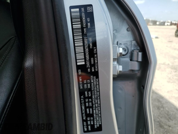 2021 Alfa Romeo Giulia Ti Sport with VIN ZARFAMBNXM7639691, listed as a Copart auction lot 48665115 with Not provided miles and Salvage title. Bid and sale history available at DreamBid. Image 13.