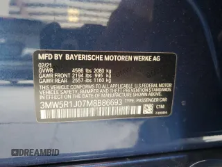 2021 BMW 3 Series 330i with VIN 3MW5R1J07M8B86693, listed as a Copart auction lot 59595985 with 43,852 mi miles and Salvage title. Bid and sale history available at DreamBid. Image 12.