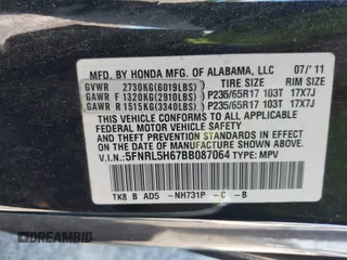 2011 Honda Odyssey EX-L with VIN 5FNRL5H67BB087064, listed as a IAAI auction lot 42326427 with 177,795 mi miles and . Bid and sale history available at DreamBid. Image 9.
