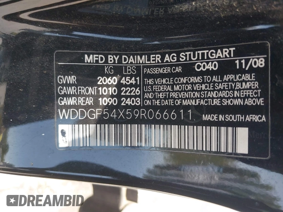 2009 Mercedes-Benz C 300 Sport with VIN WDDGF54X59R066611, listed as a IAAI auction lot 42427651 with Not provided miles and . Bid and sale history available at DreamBid. Image 9.