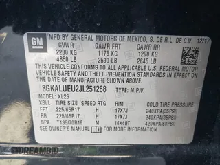 2018 GMC Terrain SLE Diesel with VIN 3GKALUEU2JL251268, listed as a IAAI auction lot 41668279 with 103,143 mi miles and . Bid and sale history available at carsss.com. Image 9.