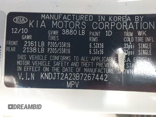 2011 Kia Soul + with VIN KNDJT2A23B7267442, listed as a IAAI auction lot 41671119 with 123,577 mi miles. Bid and sale history available at carsss.com. Image 9.