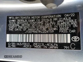2022 Toyota Corolla LE with VIN JTDEPMAE9NJ224159, listed as a Copart auction lot 46704655 with 44,133 mi miles and Salvage Title. Bid and sale history available at carsss.com. Image 14.