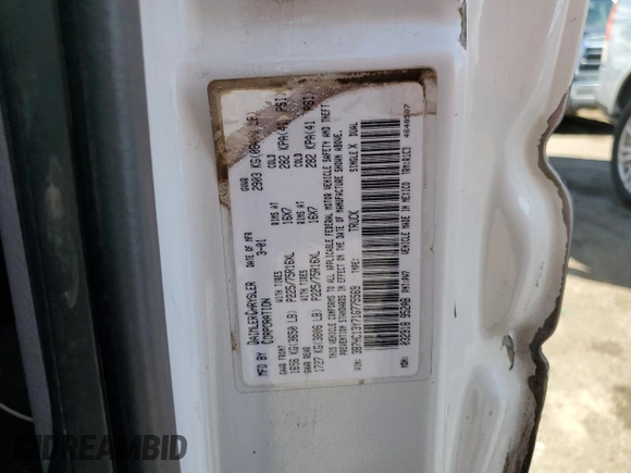 2001 Dodge 1500 with VIN 3B7HC13Y71G775569, listed as a Copart auction lot 69686724 with Not provided miles and Salvage title. Bid and sale history available at DreamBid. Image 12.